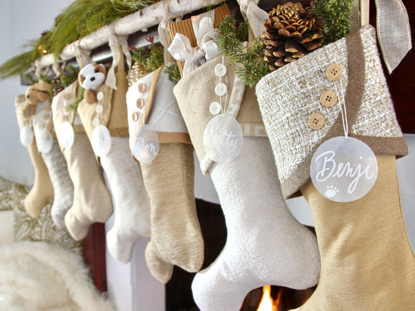 Gold and White Beautiful Textural Christmas Stockings — Designer Christmas Stockings -- JANUARY Shipping Included!