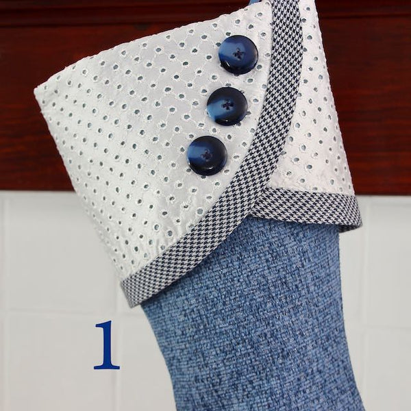Blue & White Unique Christmas Stockings — For Blue Lovers or Chrismukkah Families -- For JANUARY SHIPPING -- Shipping Included!