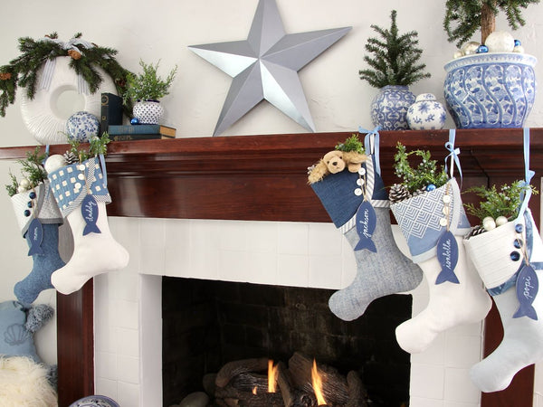 Blue & White Unique Christmas Stockings — For Blue Lovers or Chrismukkah Families -- For JANUARY SHIPPING -- Shipping Included!