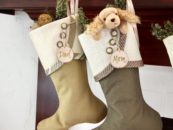 Moss Green, Silver, Gold and Taupe Christmas Stockings — Traditional, Unique, Modern Christmas Stockings -- JANUARY Shipping Included!