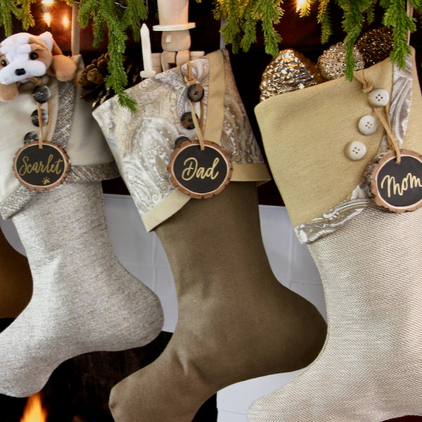 Textured Neutral Gold and Brown Christmas Stockings