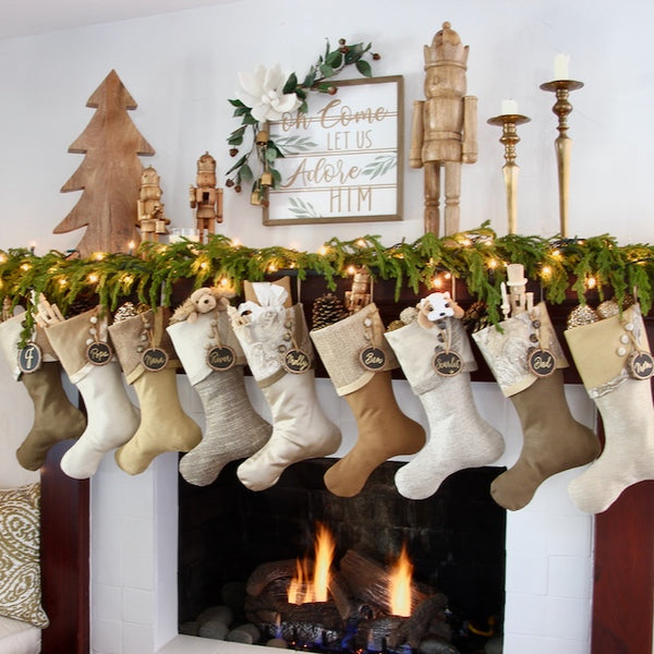 Textured Neutral Gold and Brown Christmas Stockings