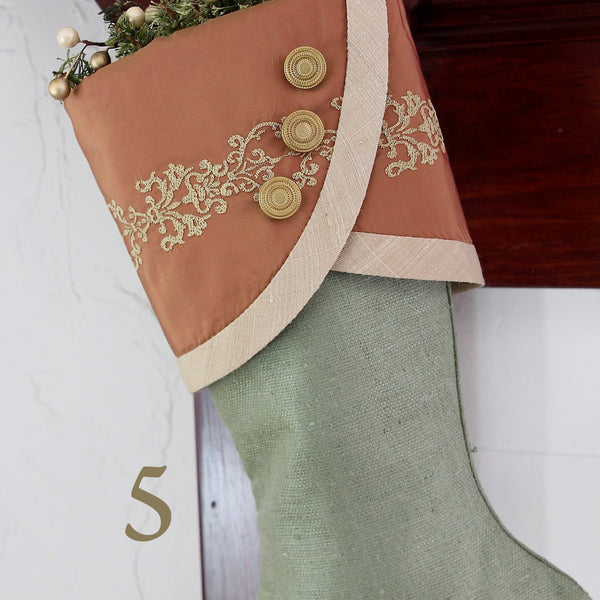 Sage Green and Rose Gold Christmas Stockings — Premium, LIMITED EDITION -- Shipping Included!