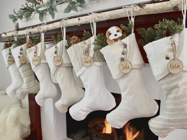 White Cottage Christmas Stockings or Modern Farmhouse Stockings— Shipping Included!