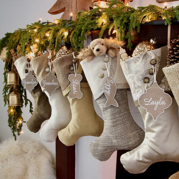 Textured Neutral Gold and Brown Christmas Stockings