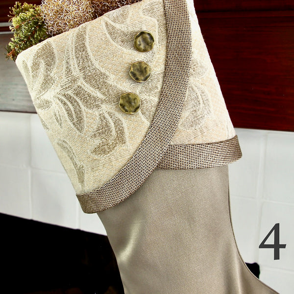 Moss Green, Silver, Gold and Taupe Christmas Stockings — Traditional, Unique, Modern Christmas Stockings --  Shipping Included!