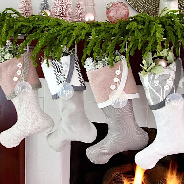 Grey and White Christmas Stockings With A Blushing Twist -- Shipping Included!