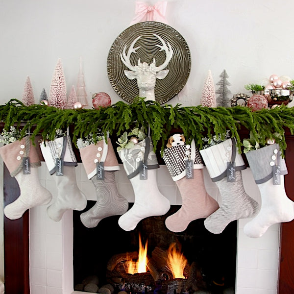 Grey and White Christmas Stockings With A Blushing Twist -- Shipping Included!