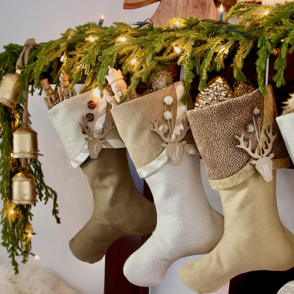 Textured Neutral Gold and Brown Christmas Stockings