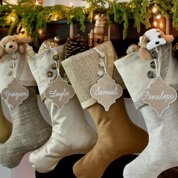 Textured Neutral Gold and Brown Christmas Stockings