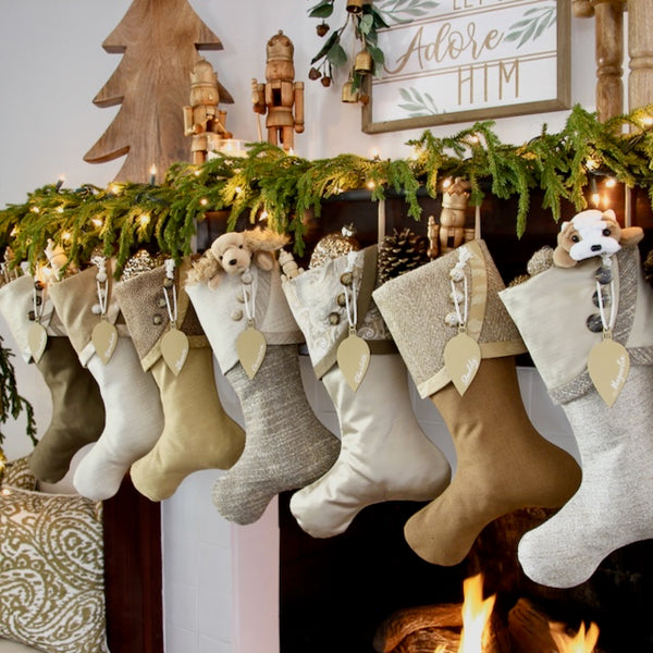 Textured Neutral Gold and Brown Christmas Stockings
