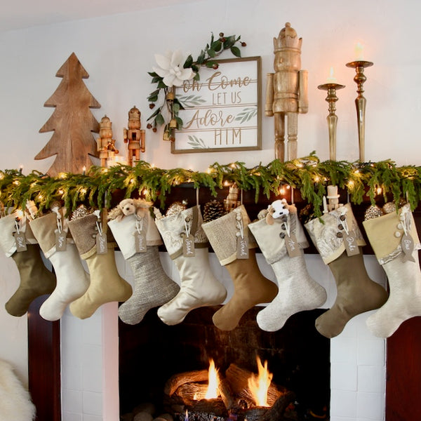Textured Neutral Gold and Brown Christmas Stockings