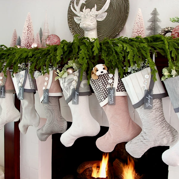 Grey and White Christmas Stockings With A Blushing Twist -- Shipping Included!